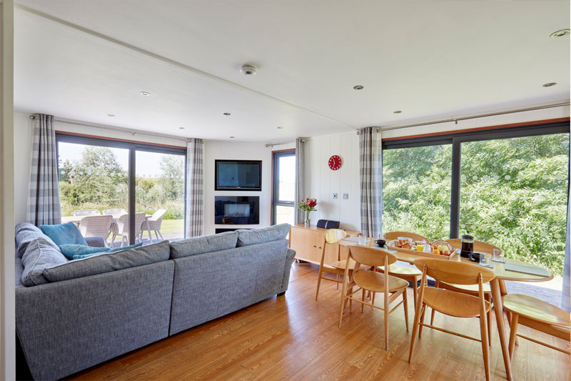 Modern open plan living area in each of our Somerset Holiday Lodges
